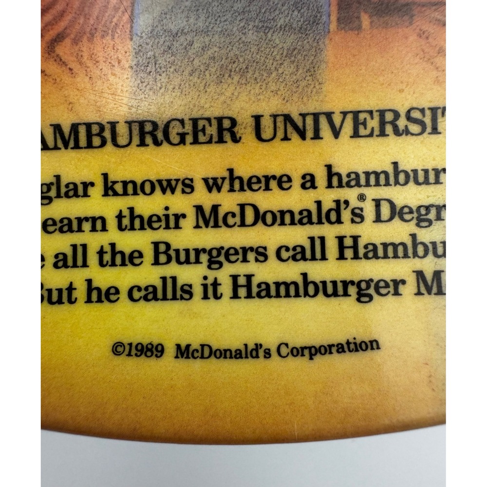 Vintage 1989 McDonald's "Hamburger University" Melamine Plate Ronald& Hamburglar - Picture 3 of 6
